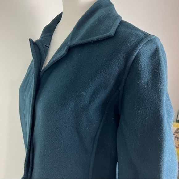 Linda Allard Ellen Tracy Womens Jacket Coat Green Buttons Pockets 100% Wool 12 - Picture 4 of 9